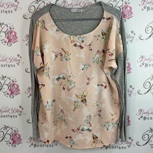 Per Una top blouse birds light dual tone Peach and Gray Bird Print Blouse